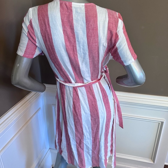 Marine Layer Stripped Pink/White Wrap Tie Linen Blend Dress Sz M - Picture 4 of 4